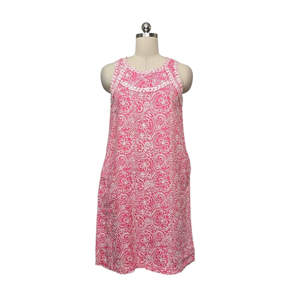J. McLaughlin Pink Paisley Linen Sleeveless Shift Dress with Embroidery Size XS